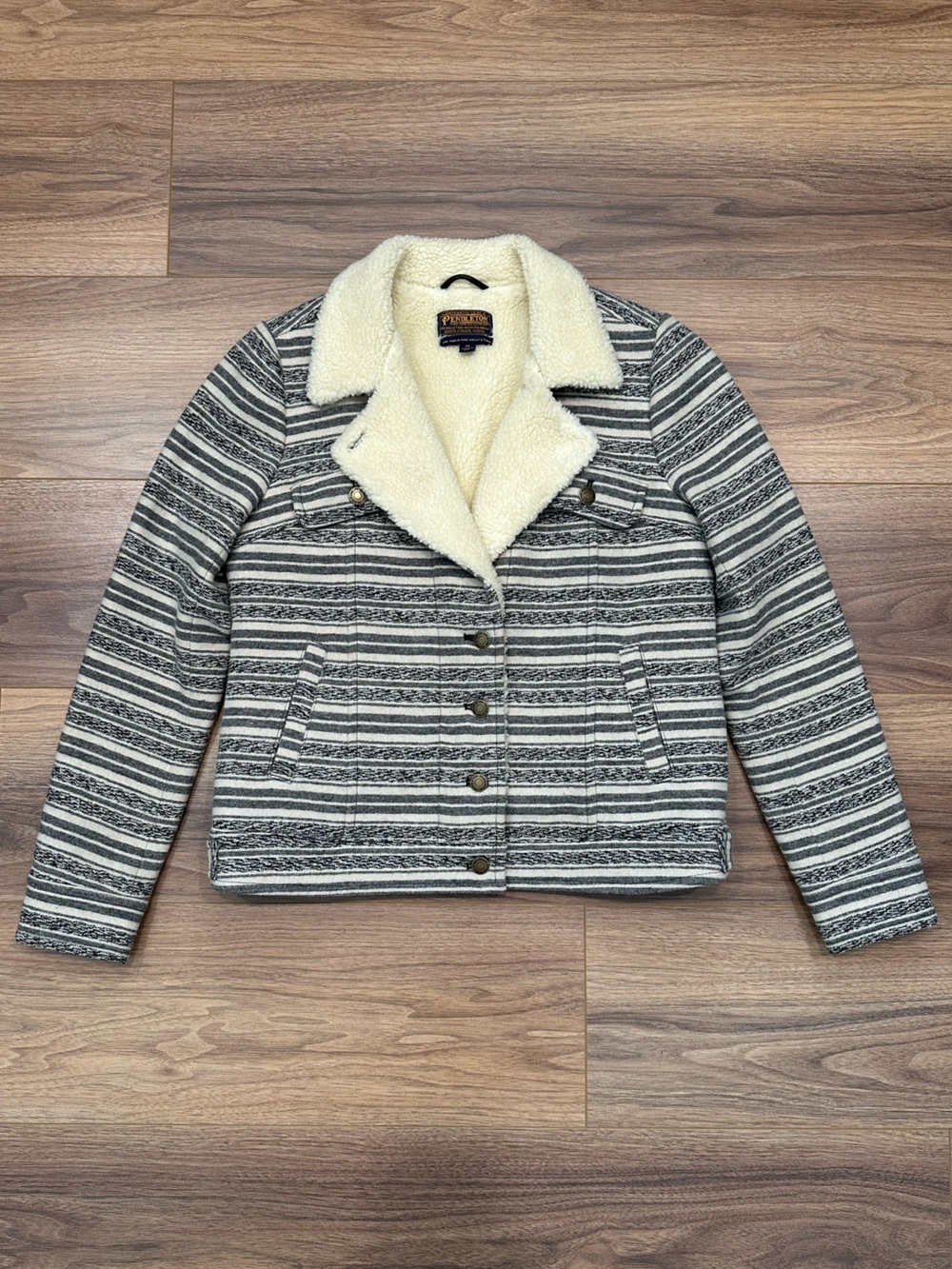 Pendleton Wool Cody Jacket The Portland Collection Shearling Lined Gray/Cream M